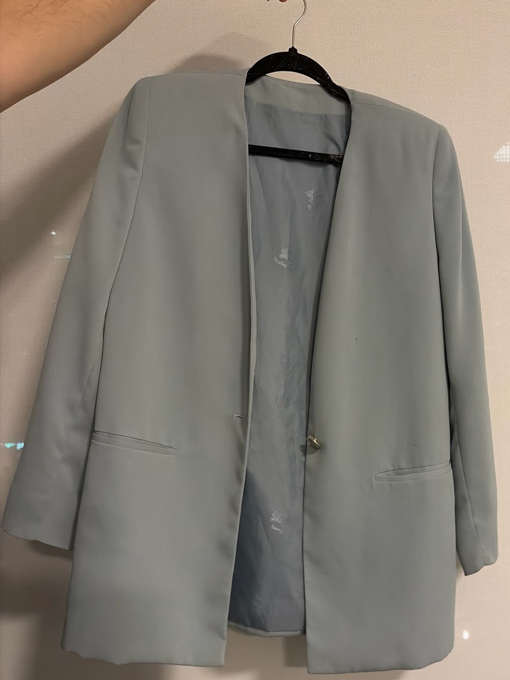 Burberry Pale Blue Open-Front Blazer